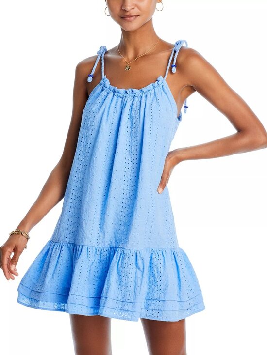 Poupette St. Barth Dresses & Skirts - 370$ Poupette St. Barth Billie Eyelet strappy Mini Dress Size XS Light Blue